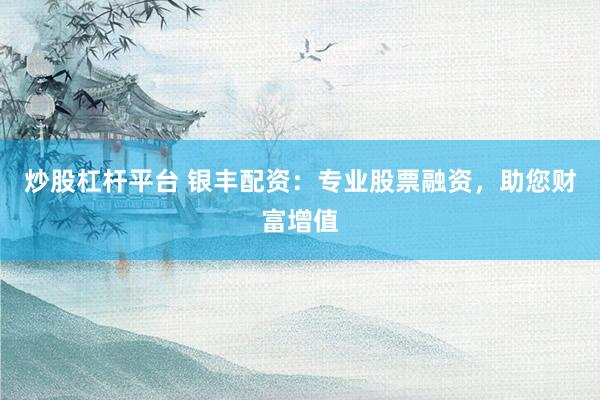 炒股杠杆平台 银丰配资：专业股票融资，助您财富增值