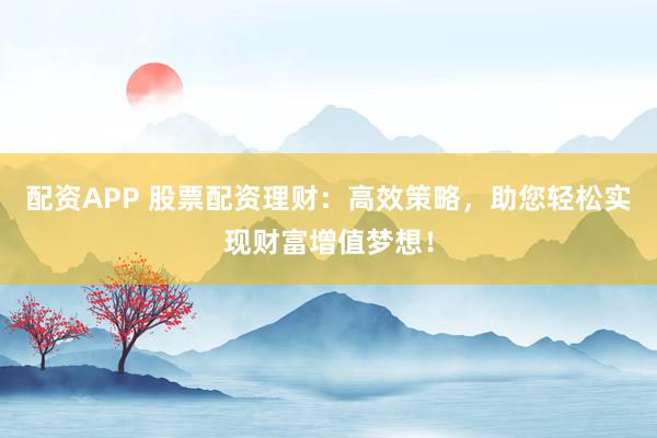 配资APP 股票配资理财：高效策略，助您轻松实现财富增值梦想！