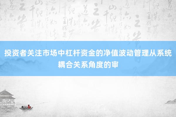 投资者关注市场中杠杆资金的净值波动管理从系统耦合关系角度的审