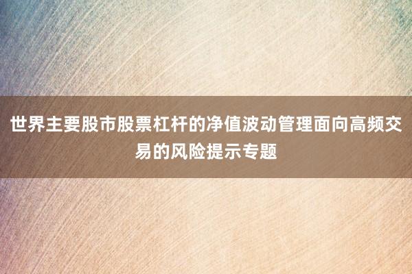 世界主要股市股票杠杆的净值波动管理面向高频交易的风险提示专题