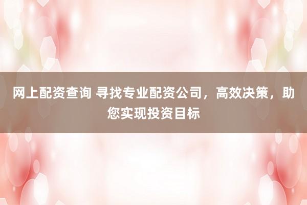网上配资查询 寻找专业配资公司，高效决策，助您实现投资目标